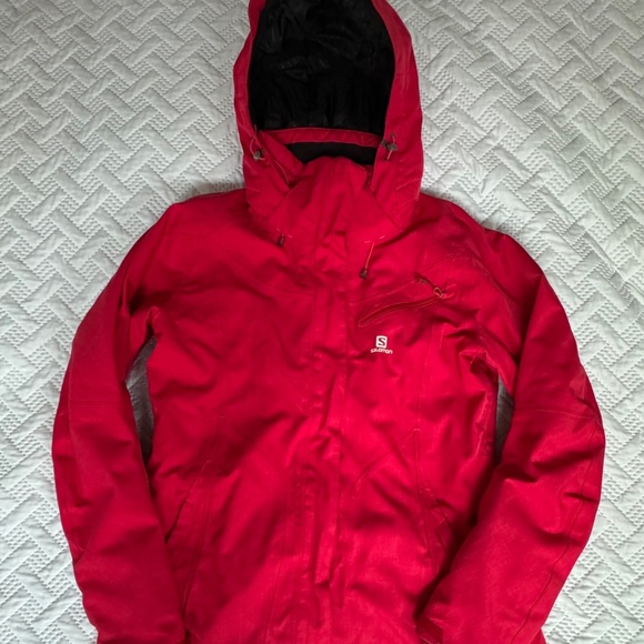 Salomon Red Winter Snow Jacket Coat Sporty Ski Snowboard Activewear Woman XL - Picture 6 of 13